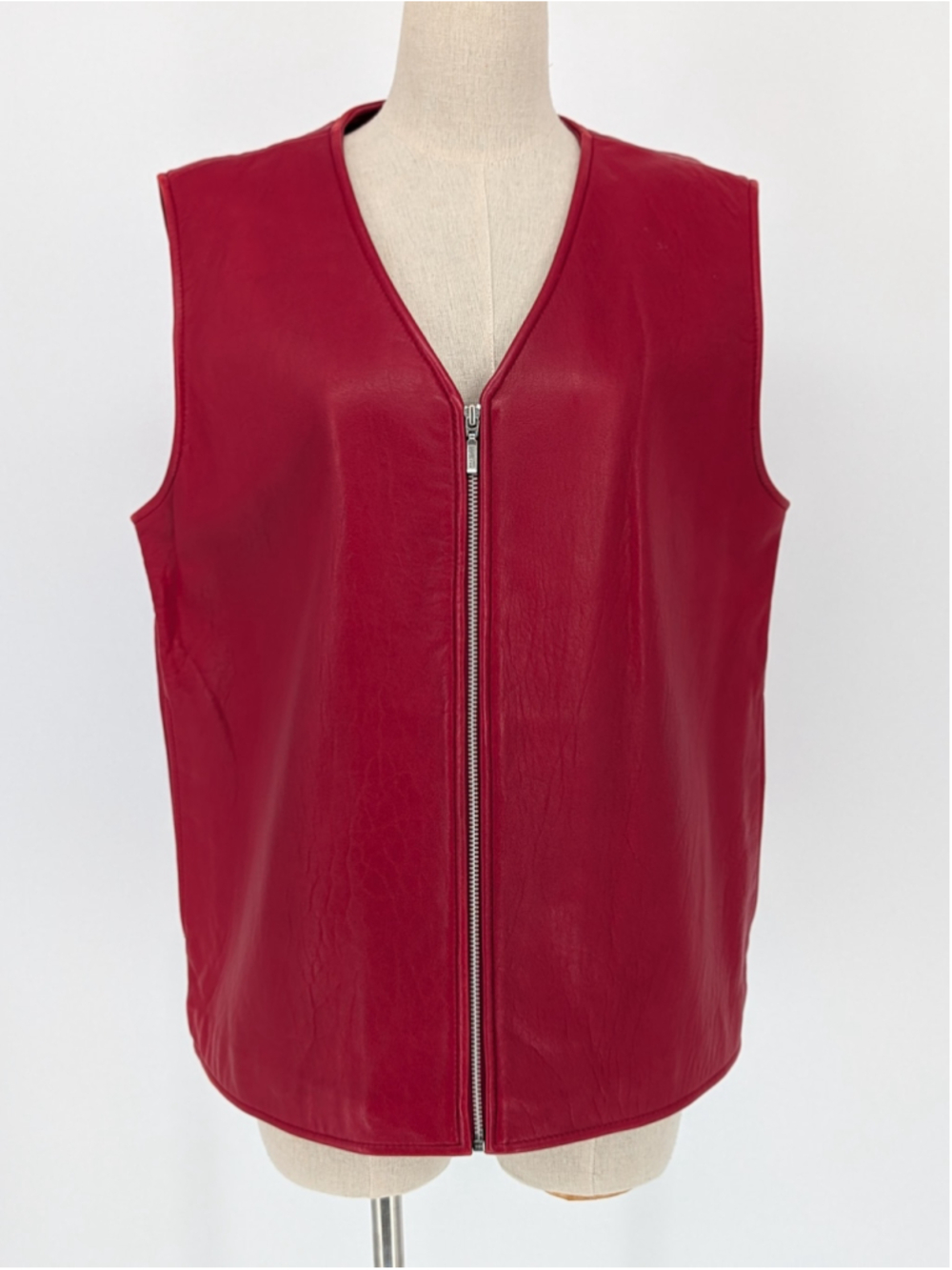Nordstrom Red Lambskin Leather Vest Size L Full Zip Pockets Vintage Style